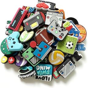 25 40Pcs Random Sports Ball Gamed Shoe Charms for Croc Clogs Decoration, Shoe Decoration for Adults Teen
