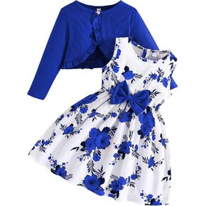 Kunyeah Toddler Girls Dress with Cardigan Set Little Girl Floral Sleeveless Dress Ruffle Coat Baby Long Sleeve Outfit