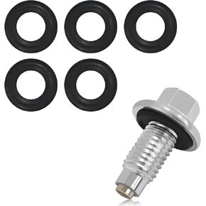 M12*1.75 Magnetic Oil Pan Drain Plug with 5PCS Rubber Crush Washer Oil Drain Plug Gasket, Stainless Steel Sump Drain Nut Bolt Anti Leakage Replacement for Car Motorcycle Boat, EJ7Z-6730-A