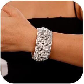 Denifery Crystal Rhinestons Cluster Banglet Bangelet Rhinestone القابلة للتكديس للنساء (الفضة)
