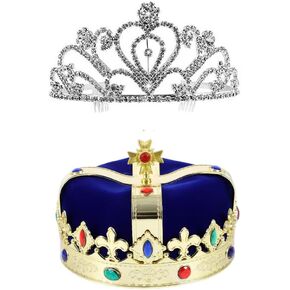 2 Pcs Royal Jeweled King's Crown and Queen's Crown For Wedding, Birthday, Prom, Pageant, Festival Party
