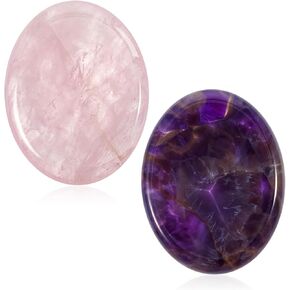 Thumb Worry Stone for Anxiety Healing, 2 Pcs Natural Crystals Sets Hand Carved Amethyst Home Indoor Decorative Natural Stone for Anxiety Stress Relief Therapy (Black, Blue)