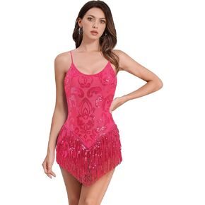 Sequin Fringe Bodysuit for Women Sparkly Tassel Romper Leotard Latin Jazz Dance Trapeze Artist Acrobat Costume Rave Outfits