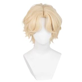 Luka Cosplay Wig Middle Part Blonde Frizzy Synthetic Hair with Wigcap for Adult Costume Party
