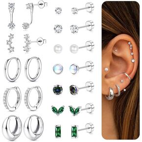 أقراط Besteel Hypoallergenic الخلفية المسطحة - مجموعات حرك غضروف من الذهب 14K لمجموعات متعددة من الثقوب ، وأقراط من الفولاذ المقاوم للصدأ الجراحية 20G للنساء ، ومربات طوق صغيرة مسطحة.
