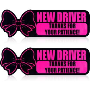 2pcs New Driver Magnet for Car, Cute Candy Bow Reflective Rookie Driver Stickers for Car Vehicle Bumper Novice Thanks for Your Patience Removable Magnetic Student Driver Signs Car Decal Accessories