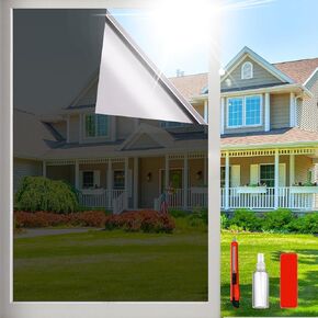 One Way Privacy Window Film Sun Blocking, Heat Blocking Window Tint for Home See Out But Not in, Static Cling & Anti UV, Black-Silver,17.5 Inch x 78.74 Inch