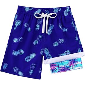 Funnycokid Boys Swim Trunks with Compression Liner Teen Swim Shorts Quick Dry Bathing Suit