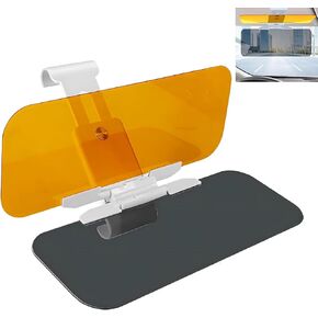 Pack-1 Car Visor Anti-Glare Mirror, 12.6" x 4.7" Push-Button Retractable HD Vision Safety Extender, Anti-high Beam Protection Plate for Day and Night Use, Universal for Cars (Black & Yellow)