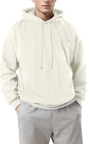 Ohoo Men's Loose Fit Midweight Hoodies Pullover French Terry Long Sleeve Hooded Sweatshirt with Pocket in Saudi Arabia