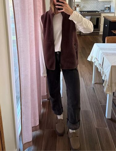Womens Fuzzy Fleece Vest Casual Warm Sleeveless Zip Up Sherpa Vest Jacket with Pockets for Fall/Winter in Saudi Arabia