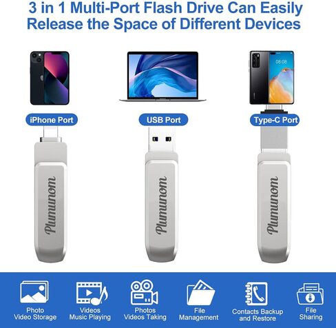 Plumunom Photo Stick for iPhone Flash Drive 128GB,Flash Drive for iPhone Save More Photos and Videos.High Speed Photo Stick USB 3.0 Memory Stick Compatible with iPhone/ipad/Android/PC. in Saudi Arabia
