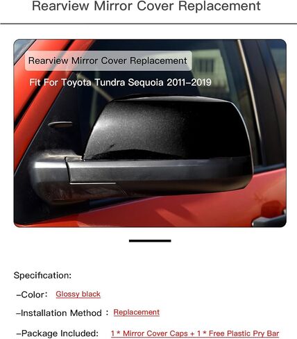 غطاء غطاء المرآة متوافق مع Toyota Tundra 2010-2021 Black Glossy in Kuwait