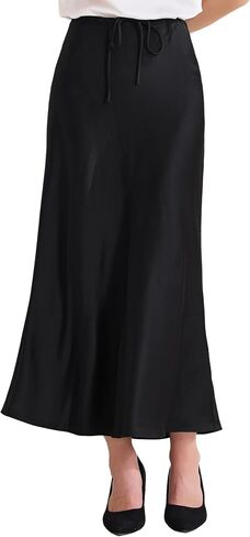 Allegra K Women's Satin Maxi Summer Skirt High Waist Drawstring Flared Cocktail Wedding 2025 A-Line Long Skirts in Saudi Arabia