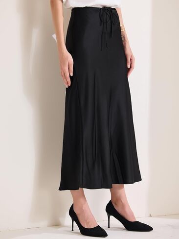 Allegra K Women's Satin Maxi Summer Skirt High Waist Drawstring Flared Cocktail Wedding 2025 A-Line Long Skirts in Saudi Arabia