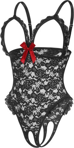 Avidlove One Piece Lingerie Sexy Teddy Ruffle V Neck Bodysuit Lace Nightie in Kuwait