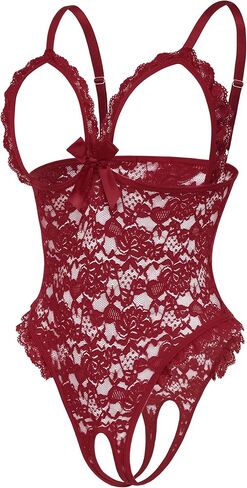 Avidlove One Piece Lingerie Sexy Teddy Ruffle V Neck Bodysuit Lace Nightie in Saudi Arabia