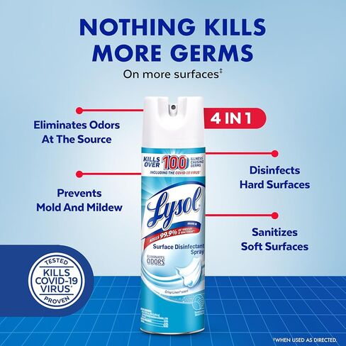 Lysol Disinfectant Spray, Sanitizing and Antibacterial Spray, For Disinfecting and Deodorizing, Crisp Linen, 19 fl oz (Pack of 12) in Kuwait