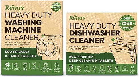 Renuv Dishwasher Cleaner Tablets - Eco Friendly Descaler Slow Dissolving Heavy Duty Tablets Deep Clean Smelly Dish Washer, Odor Eliminator, Limescale, Calcium, Hard Water, Degreaser, Septic Safe in Kuwait