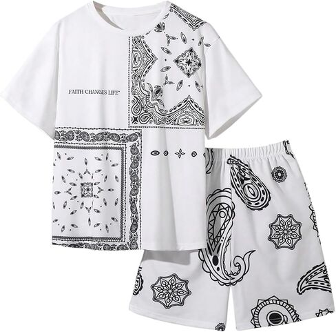 Boy's 2 Piece Outfits Short Sleeve Crewneck Graphic Tees and Track Shorts Set in Saudi Arabia