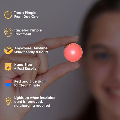 تصحيح بثرة AUSLKA ، التصحيح البارز ، بقع Zit Hydrocolloid Red LED ، النقاط الموضعية للبليميش ، 6 عبوات ، استخدم 6-8 ساعات (أصفر ، يقلل من علامات البالة الحمراء والأسود) in Kuwait