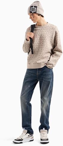 Armani Exchange Men's All Over Logo Stretch Bonded Cotton Crewneck Sweatshirt in Saudi Arabia