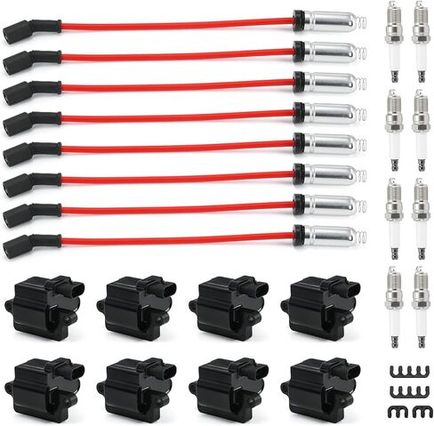 8 PCS UF413 ملفات الإشعال و 192999585 مقابس شرارة Iridium و 9748gg شرارة الأسلاك التي تم تعيينها لبويك 5.3L V8 2005-2009 لـ CTS Escalade 6.0L 6.2L V8 2005-2015 in Saudi Arabia