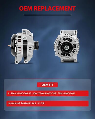 cciyu New Alternator 11576 Fit for 2011-2018 For Dodge for Challenger,2011-2018 For Dodge for Charger,2011-2018 For Dodge for Durango,2011-2018 For Jeep for Grand Cherokee in Kuwait