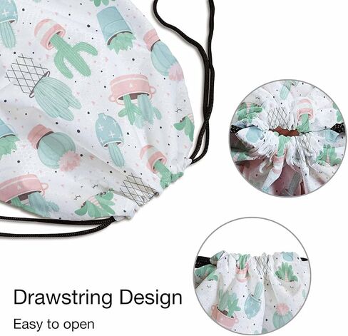 Cartoon Pattern Drawstring Backpack Collection of Cute Dinosaurs Tree Cactus Clouds for Swim Bag for Beach Swim Swimming Pool Drawstring Bags in Saudi Arabia