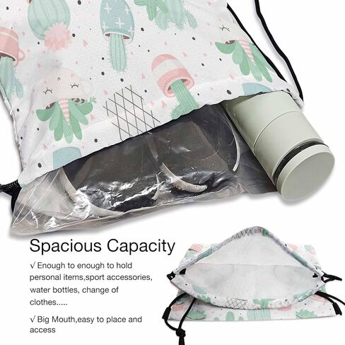 Cartoon Pattern Drawstring Backpack Collection of Cute Dinosaurs Tree Cactus Clouds for Swim Bag for Beach Swim Swimming Pool Drawstring Bags in Saudi Arabia