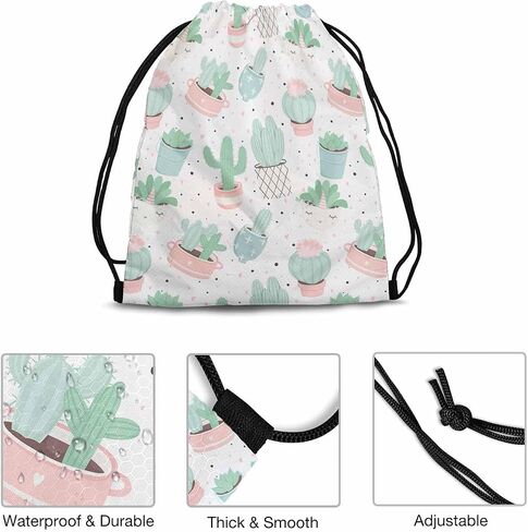 Cartoon Pattern Drawstring Backpack Collection of Cute Dinosaurs Tree Cactus Clouds for Swim Bag for Beach Swim Swimming Pool Drawstring Bags in Saudi Arabia