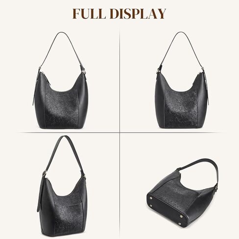 S-ZONE Leather Shoulder Bag for Women Hobo Bag Top Handle Handbag Satchel Purse Rose Pattern in Kuwait