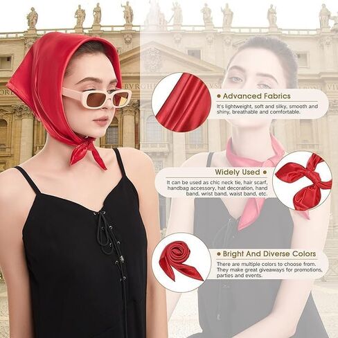 Zando Silk Head Scarf for Women Square Chiffon Scarf for Hair Wrapping Solid Color Retro Scarfs Neck Scarf Purse Scarf in Saudi Arabia