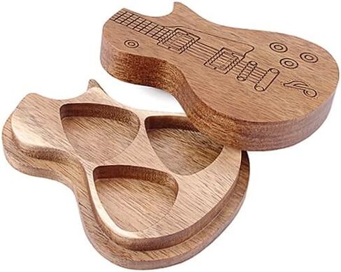 Ogdni Guitar Wood Picks Box Guitar Shaped Guitar Pick Storage Plectrum Container for Guitar Accessories in Saudi Arabia