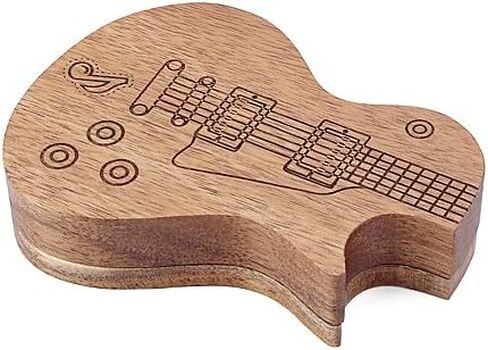 Ogdni Guitar Wood Picks Box Guitar Shaped Guitar Pick Storage Plectrum Container for Guitar Accessories in Saudi Arabia
