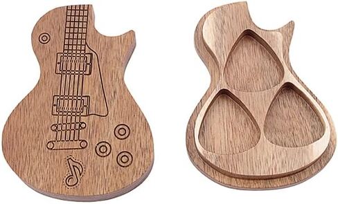 Ogdni Guitar Wood Picks Box Guitar Shaped Guitar Pick Storage Plectrum Container for Guitar Accessories in Saudi Arabia