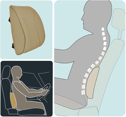 BDK Universal Fit Cushioned Back Car Support Lumbar - (Beige) in Kuwait
