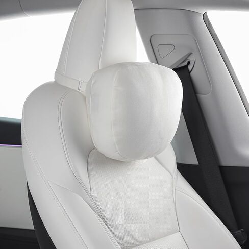 TPARTS Headrest Neck Pillow for Tesla Model 3/Y/X/S, Soft Faux Suede Fabric Car Neck Support Pillow Cushion for Traveling (Filled with Dupont Sorona Fiber)-1pc White in Saudi Arabia