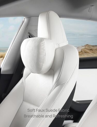 TPARTS Headrest Neck Pillow for Tesla Model 3/Y/X/S, Soft Faux Suede Fabric Car Neck Support Pillow Cushion for Traveling (Filled with Dupont Sorona Fiber)-1pc White in Saudi Arabia