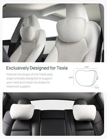 TPARTS Headrest Neck Pillow for Tesla Model 3/Y/X/S, Soft Faux Suede Fabric Car Neck Support Pillow Cushion for Traveling (Filled with Dupont Sorona Fiber)-1pc White in Saudi Arabia