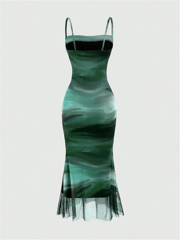SOLY HUX Women's Tie Dye Ruched Bodycon Maxi Dress Sexy Mesh Sleeveless Cocktail Party Club Long Cami Dresses in Saudi Arabia