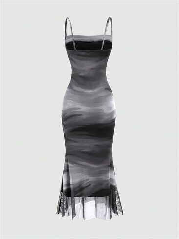 SOLY HUX Women's Tie Dye Ruched Bodycon Maxi Dress Sexy Mesh Sleeveless Cocktail Party Club Long Cami Dresses in Saudi Arabia