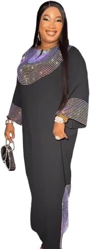 HD Rhinestone Pattern Muslim Gown Fancy Chiffon Abaya Dress for Women with Heard Wrap in Saudi Arabia