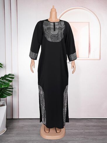 HD Rhinestone Pattern Muslim Gown Fancy Chiffon Abaya Dress for Women with Heard Wrap in Saudi Arabia