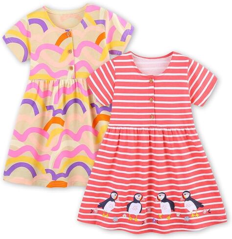 Girl's Summer Dresses Cotton Short Sleeve and Sleeveless Dress for Kids Girls Casual Skater Playwear Dresses Set 2 Pack in Saudi Arabia