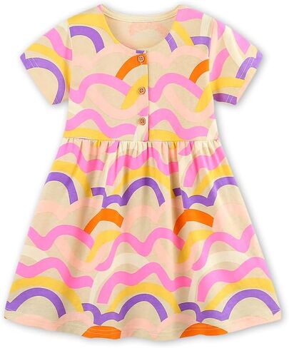 Girl's Summer Dresses Cotton Short Sleeve and Sleeveless Dress for Kids Girls Casual Skater Playwear Dresses Set 2 Pack in Saudi Arabia