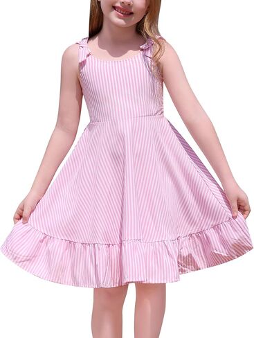FYMNSI Girls Dresses for Toddler Kids Summer Sleeveless Spaghetti Straps Striped Floral Ruffle Casual Dress Beach Sundress in Kuwait