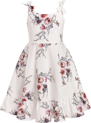 FYMNSI Girls Dresses for Toddler Kids Summer Sleeveless Spaghetti Straps Striped Floral Ruffle Casual Dress Beach Sundress in Kuwait