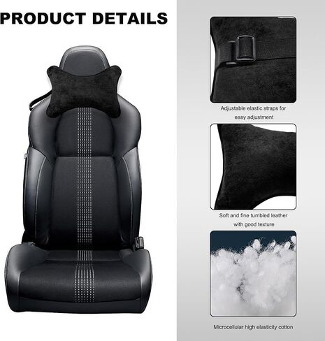 Car Neck Pillow, Comfortable Soft Car Headrest Pillow with Adjustable Strap, Universal Neck Support Pillow Cushion for Driving Office Camping Travelling, Car Accessories (Black) in Saudi Arabia