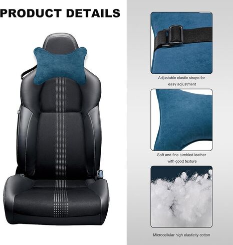 Car Neck Pillow, Comfortable Soft Car Headrest Pillow with Adjustable Strap, Universal Neck Support Pillow Cushion for Driving Office Camping Travelling, Car Accessories (Black) in Kuwait